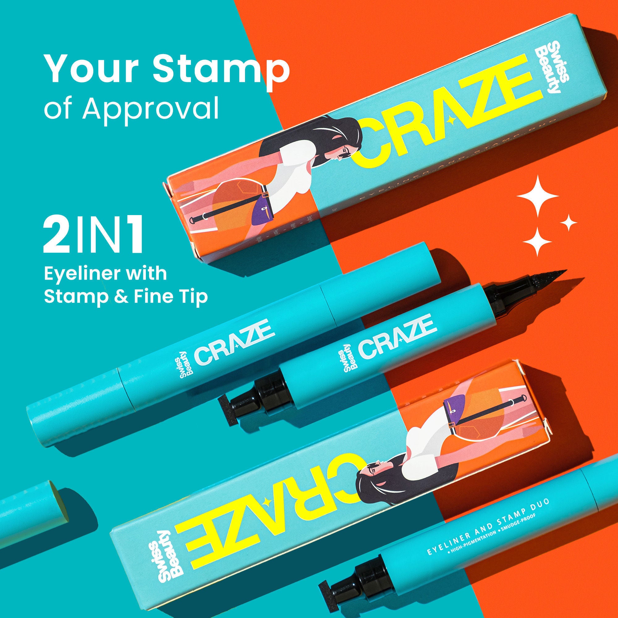 CRAZE Eyeliner and Stamp Duo Wing Eyeliner Stamp and Pen Waterproof Formula - Black