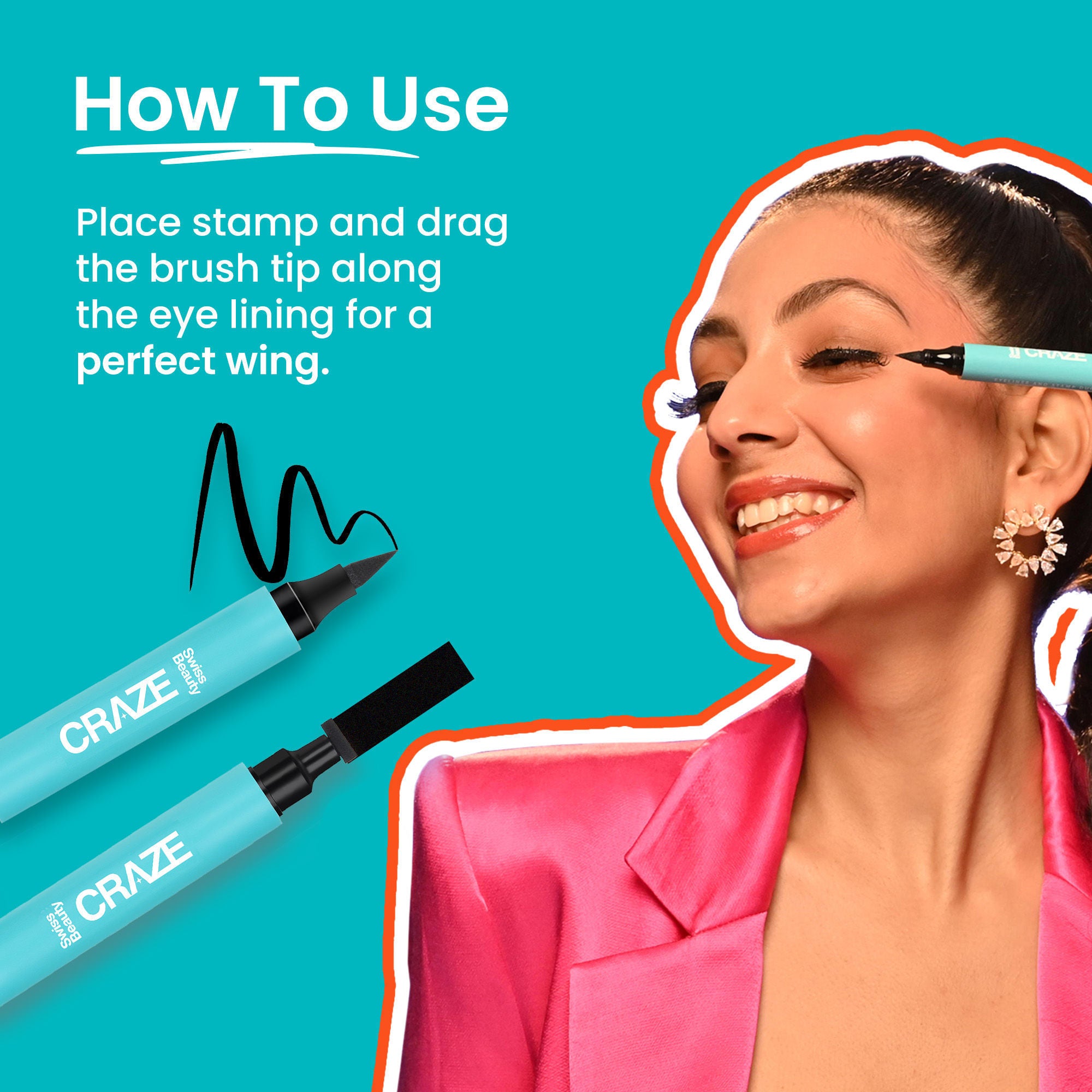 CRAZE Eyeliner and Stamp Duo Wing Eyeliner Stamp and Pen Waterproof Formula - Black