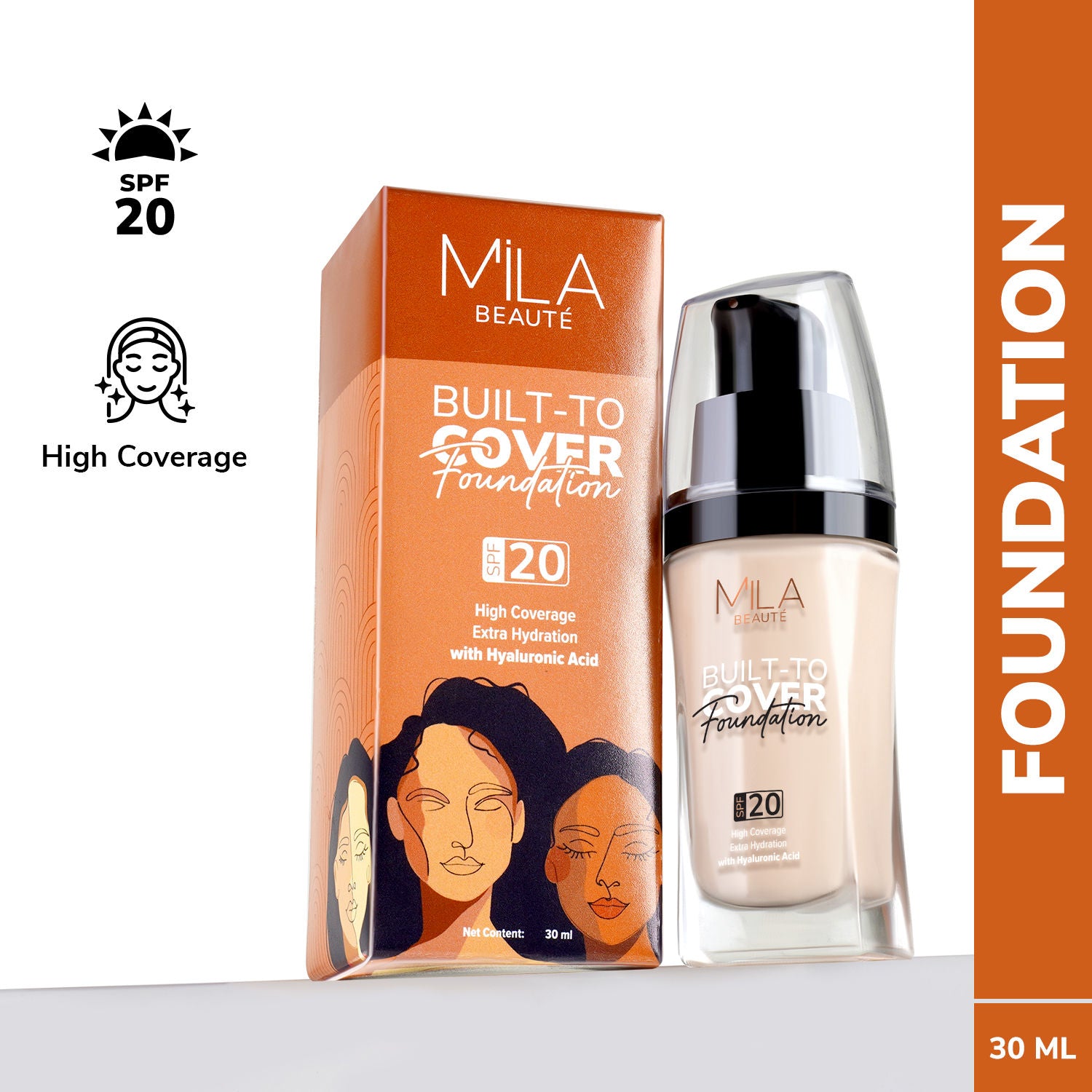 Built To Cover Liquid Foundation With SPF 20 & Hyaluronic Acid