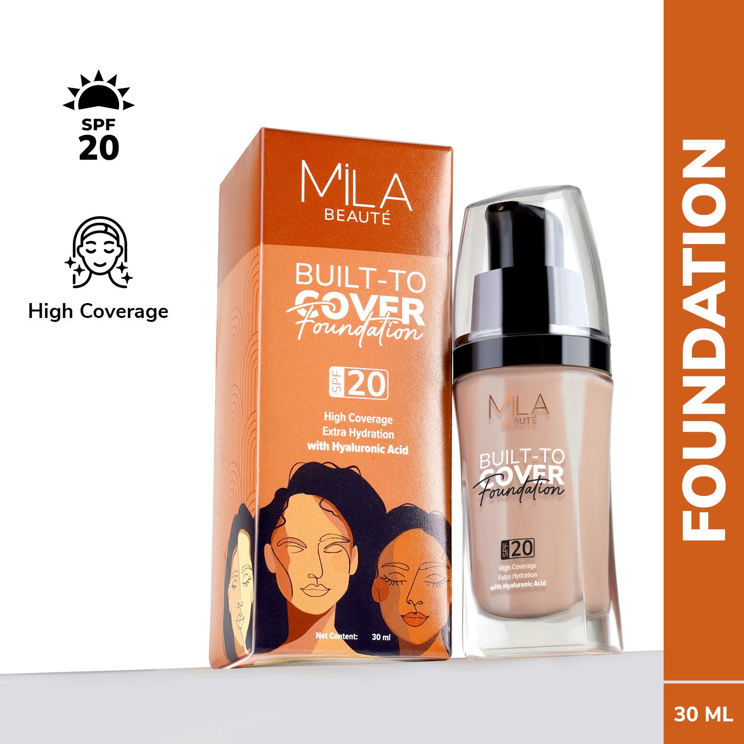 Built To Cover Liquid Foundation With SPF 20 & Hyaluronic Acid - L03 Neutral Ivory