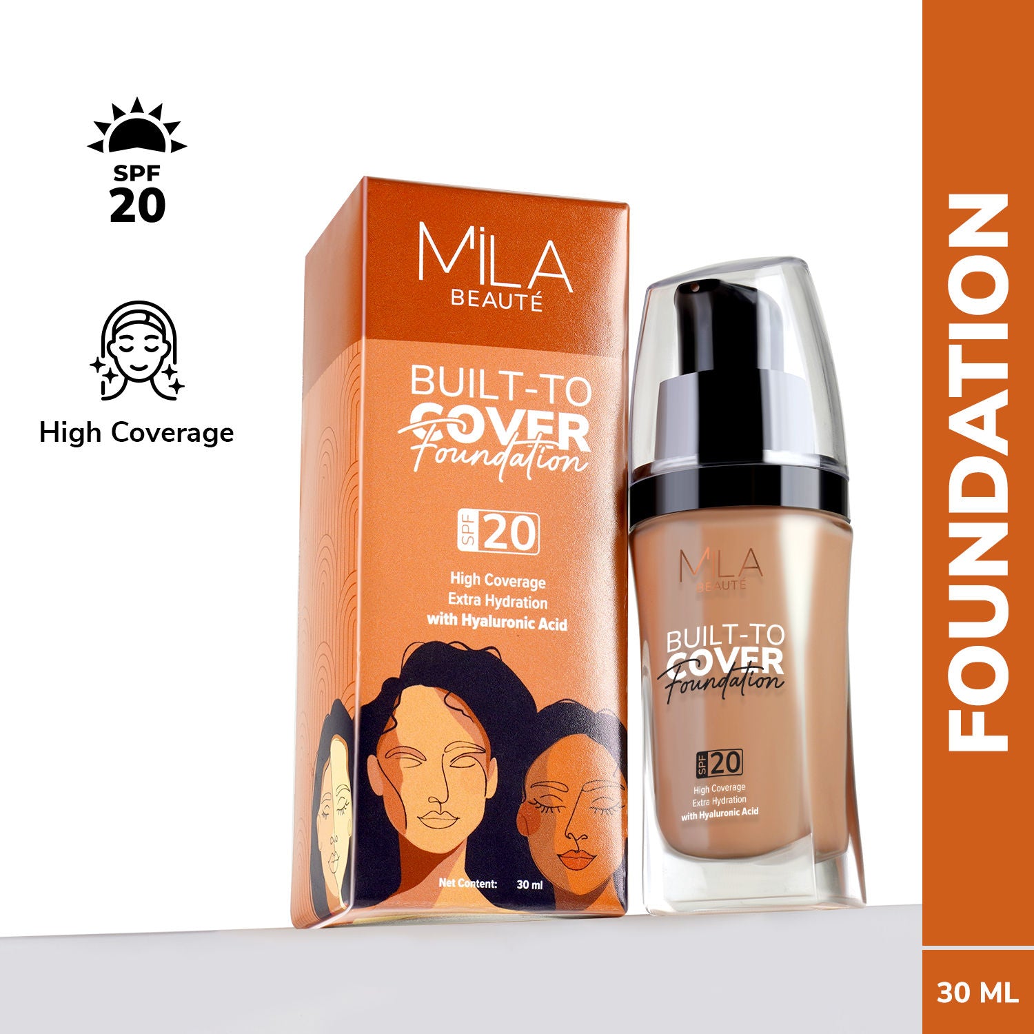Built To Cover Liquid Foundation With SPF 20 & Hyaluronic Acid - D01 Caramel