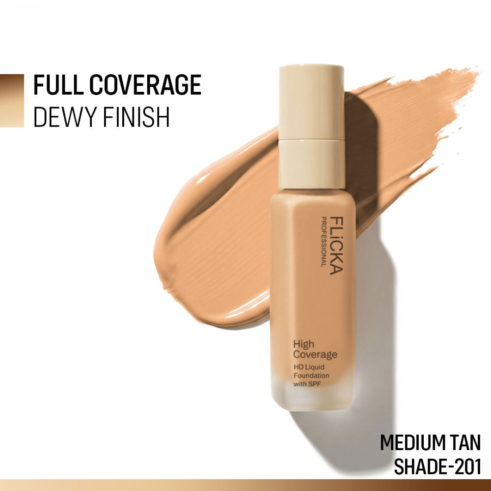 Pro HD Liquid Foundation High Coverage Dewy Finish SPF 16Hr Long Wear - 201 Medium Tan