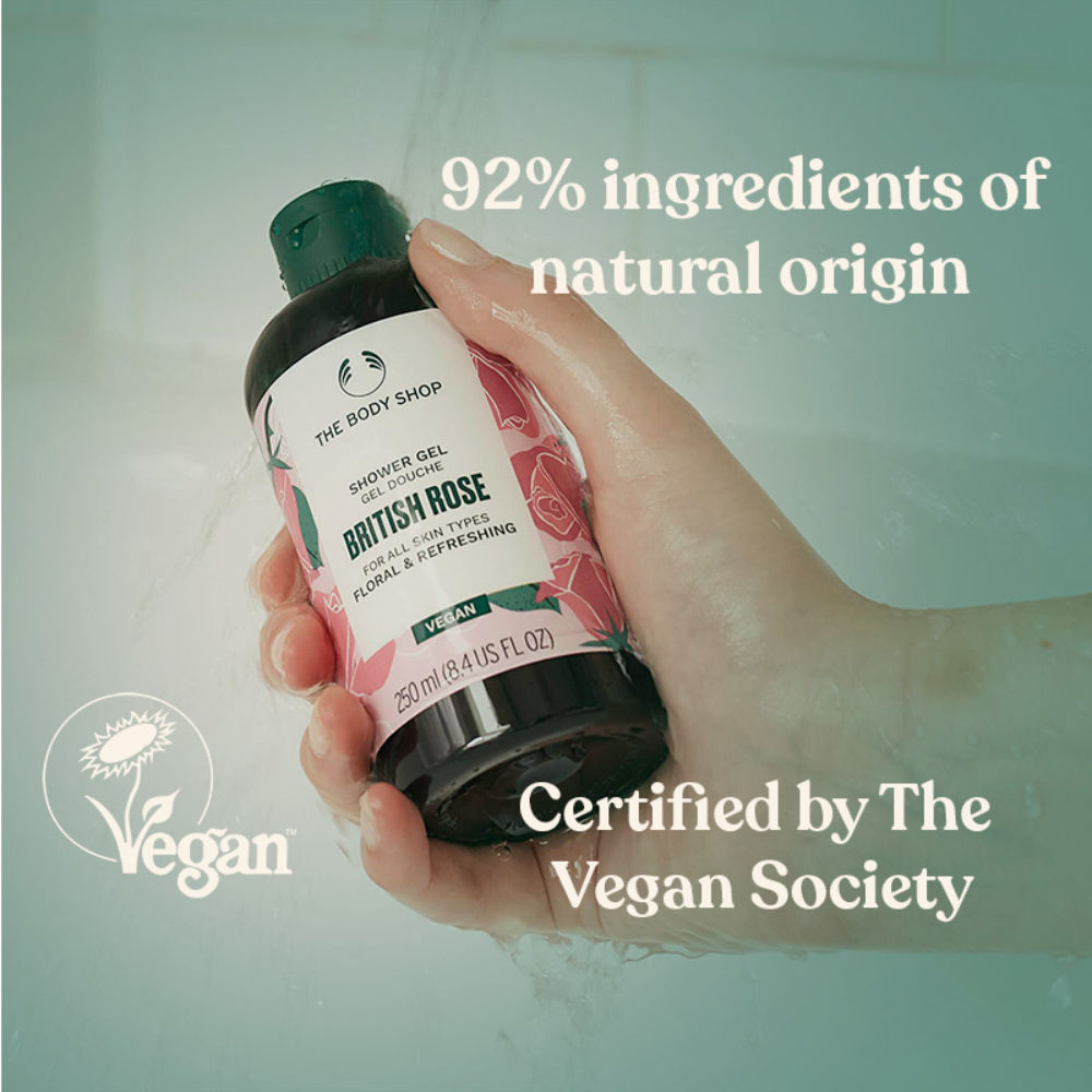 British Rose Shower Gel, Softens & Cleanses, Floral Scent of Rose & Aloe, Soap-Free