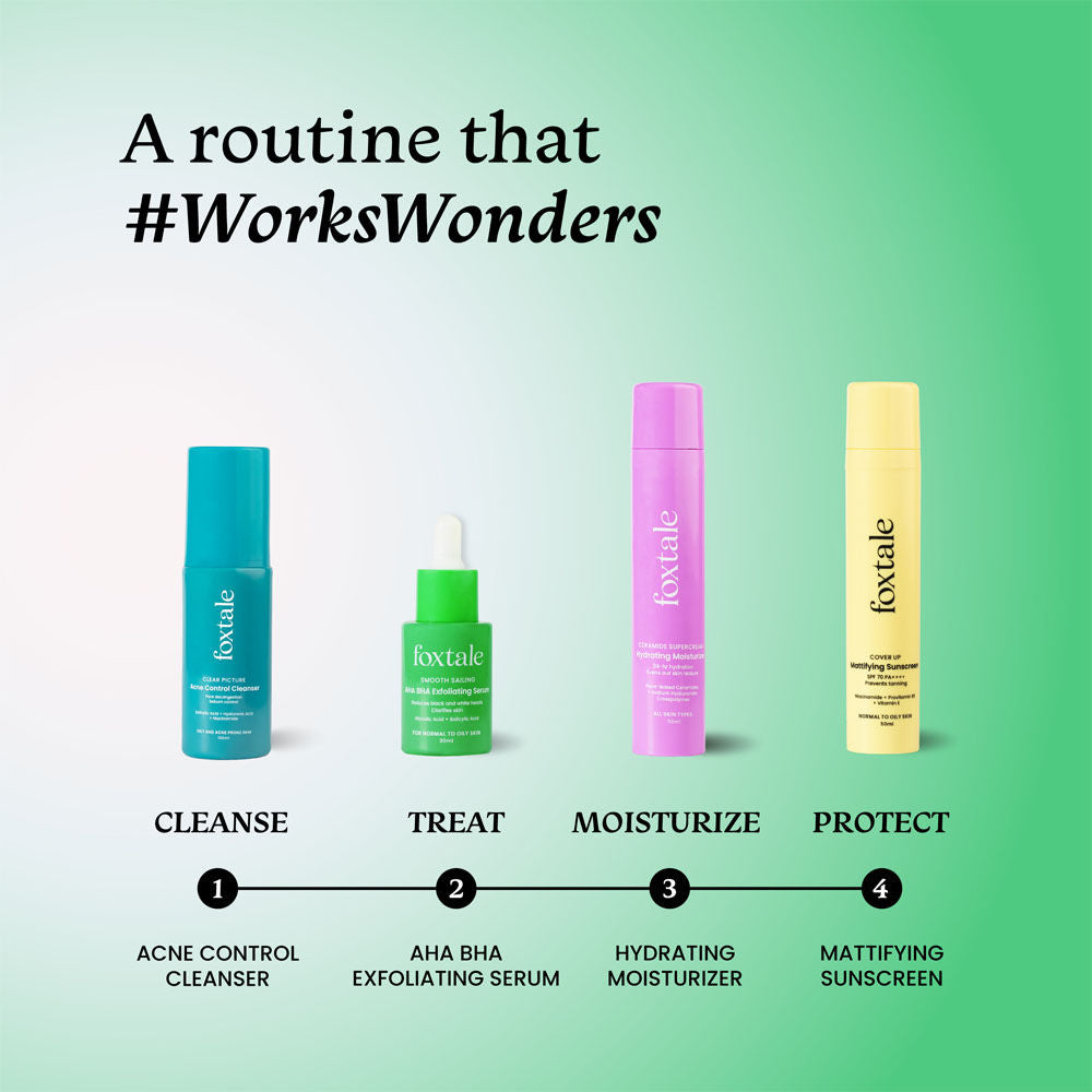 AHA BHA Exfoliating Serum Glycolic Acid + Salicylic Acid Niacinamide for Acne & Blackheads Normal To Oily Skin