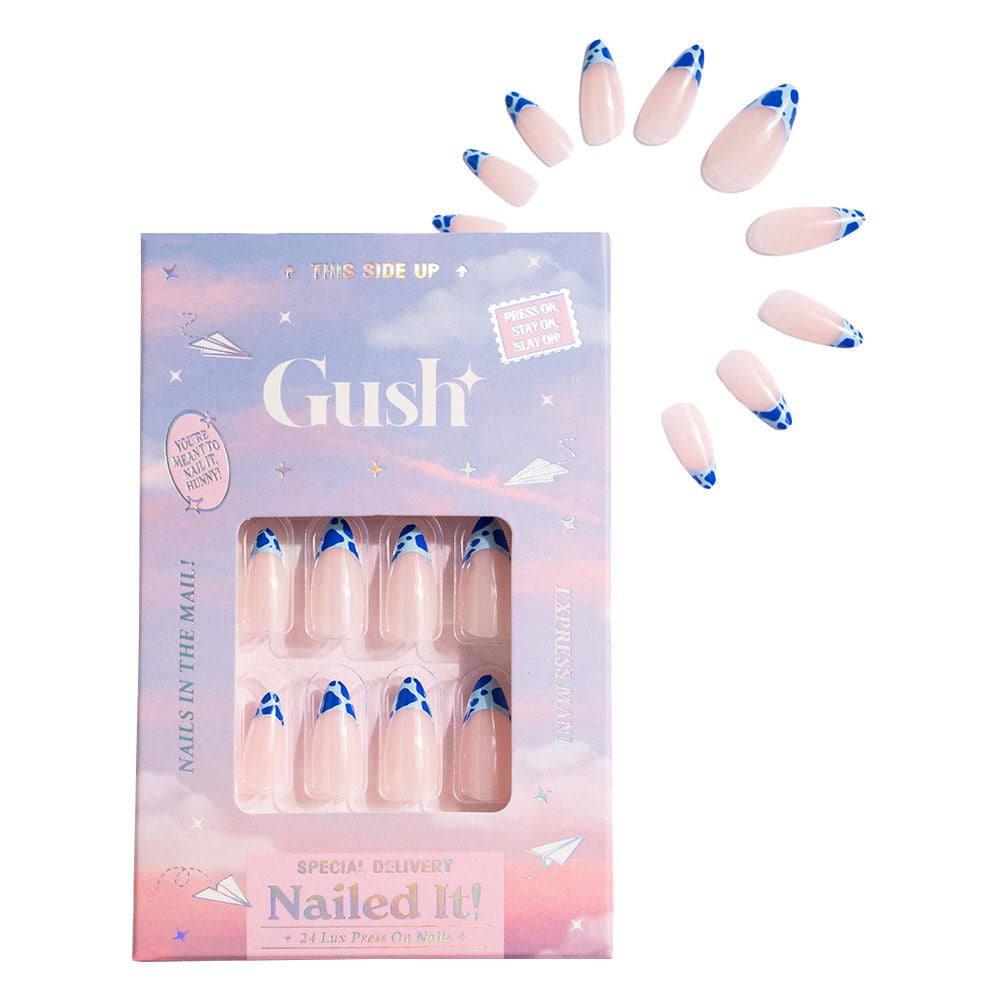 Nailed It Reusable Luxury Press On Nails (Medium To Long Almond) - Aqua French