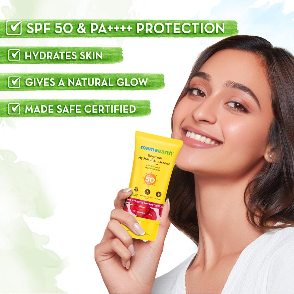 Beetroot Hydraful SPF 50 PA++++ Sunscreen With Hyaluronic Acid for Tan Protection