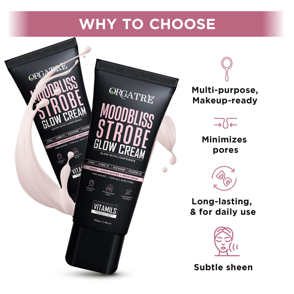 Strobe Cream Pink - Instant Glow Highlighter, Primer & Moisturizer Makeup Finish Highlighter