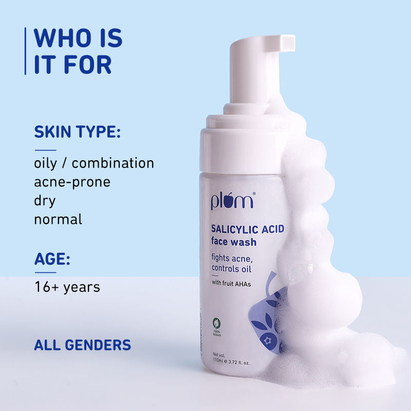 Salicylic Acid Foaming Face Wash - Fights Active Acne & Controls Oil For Smooth Skin