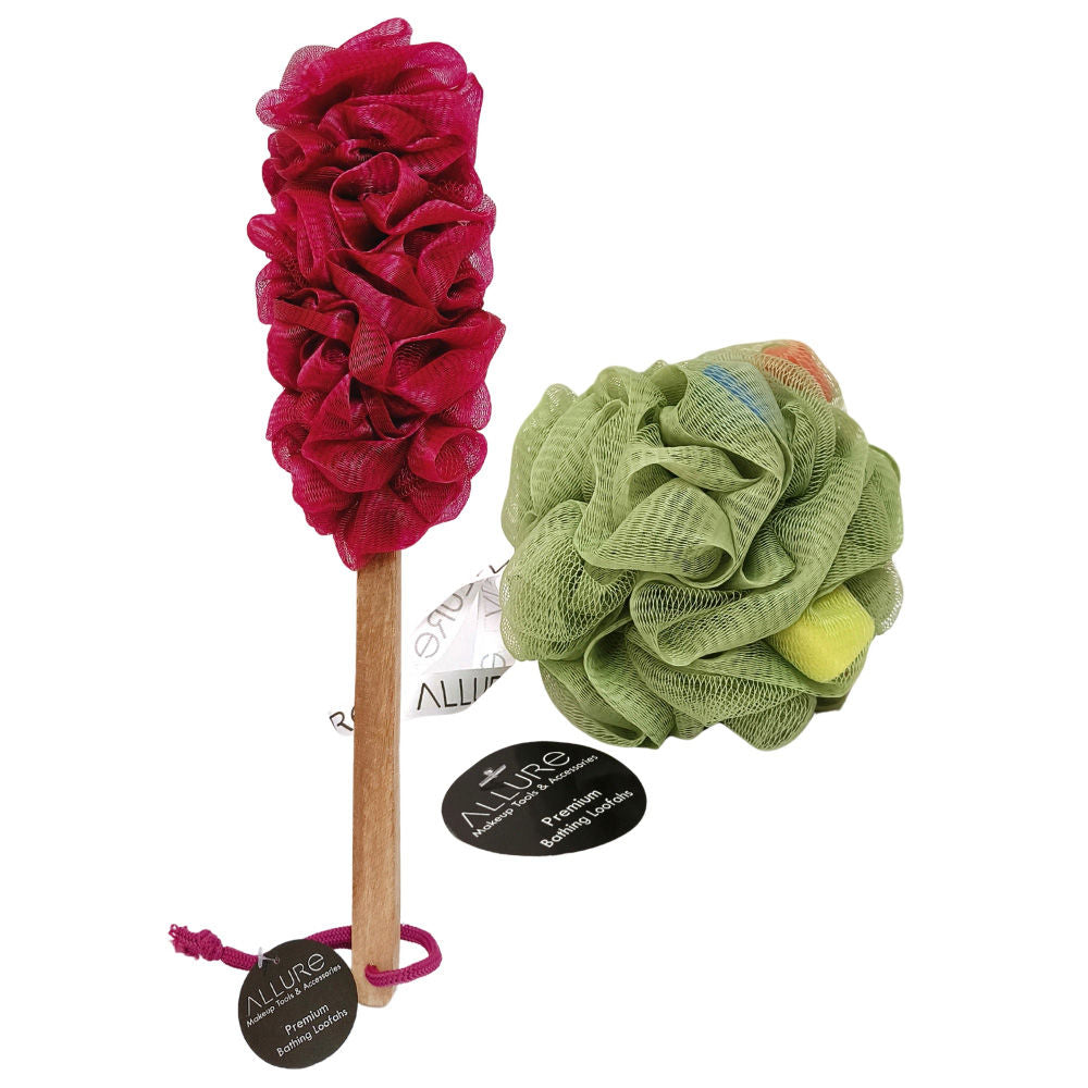 Wooden Bath Brush & Loofah Sponge Set