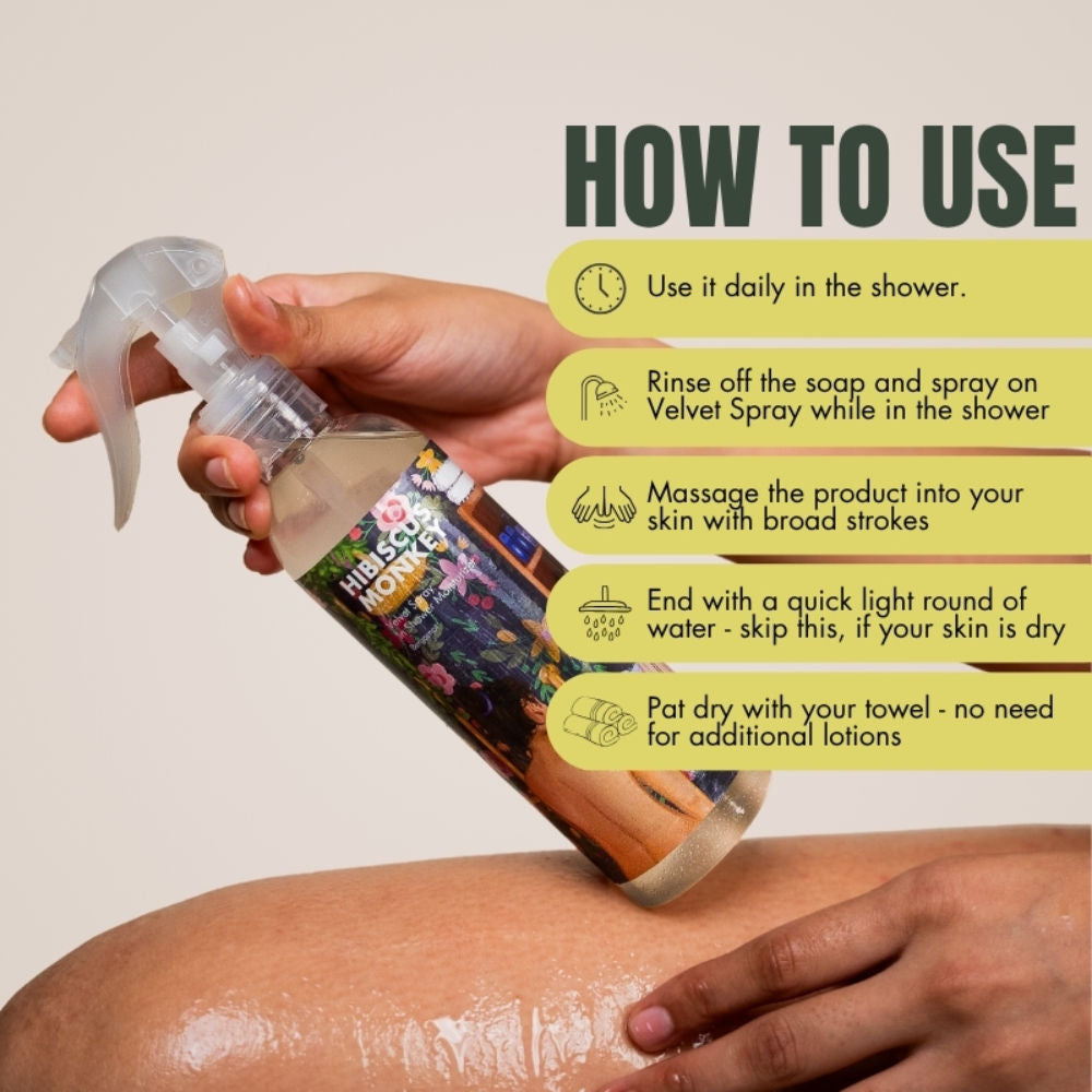 Velvet Spray Bergamot In-Shower Body Moisturizer, 100% Natural for Dry Skin
