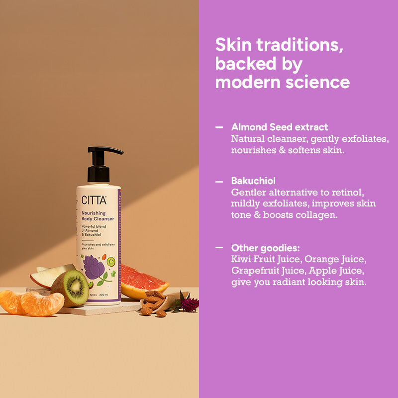 Nourishing Body Cleanser With Bakuchiol, Almond, Fruit extracts For Mild Daily Exfoliation