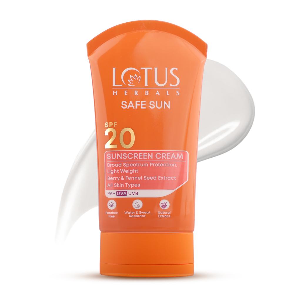 SafeSun Sunscreen Cream SPF 20 PA+ ,Berry & Fennel Seed Extracts,Waterproof & Oil-free