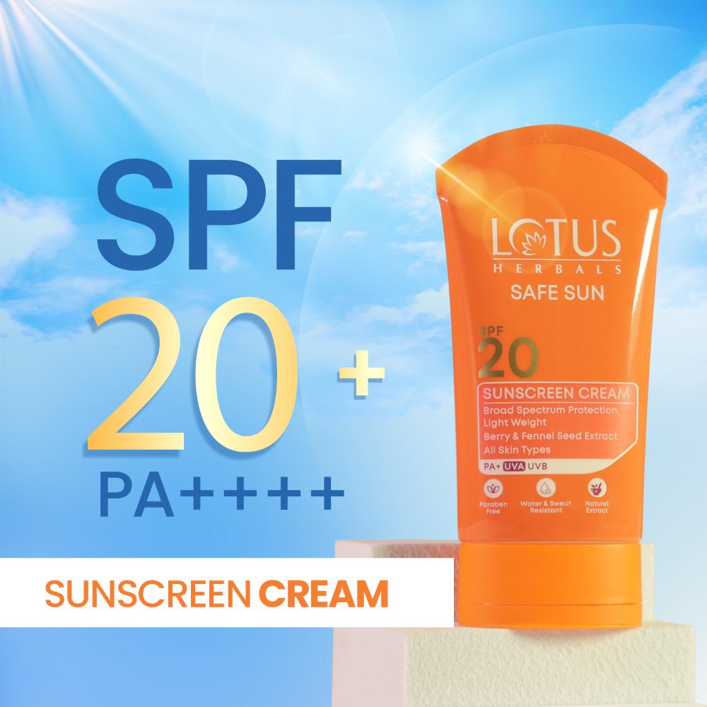SafeSun Sunscreen Cream SPF 20 PA+ ,Berry & Fennel Seed Extracts,Waterproof & Oil-free