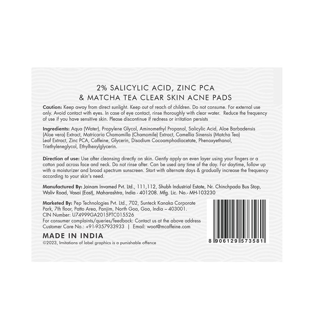 2% Salicylic Acid & Zinc Anti-Acne Pads For Clear Skin Serum Pads With Matcha Tea