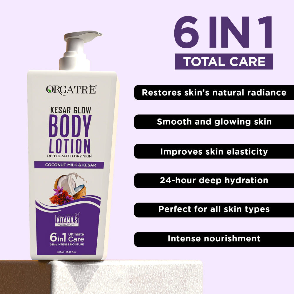 Body Lotion Dry Skin 6In1 Care Vit-E, Kesar For 24H Intense Nourished & Smooth & Glow Skin