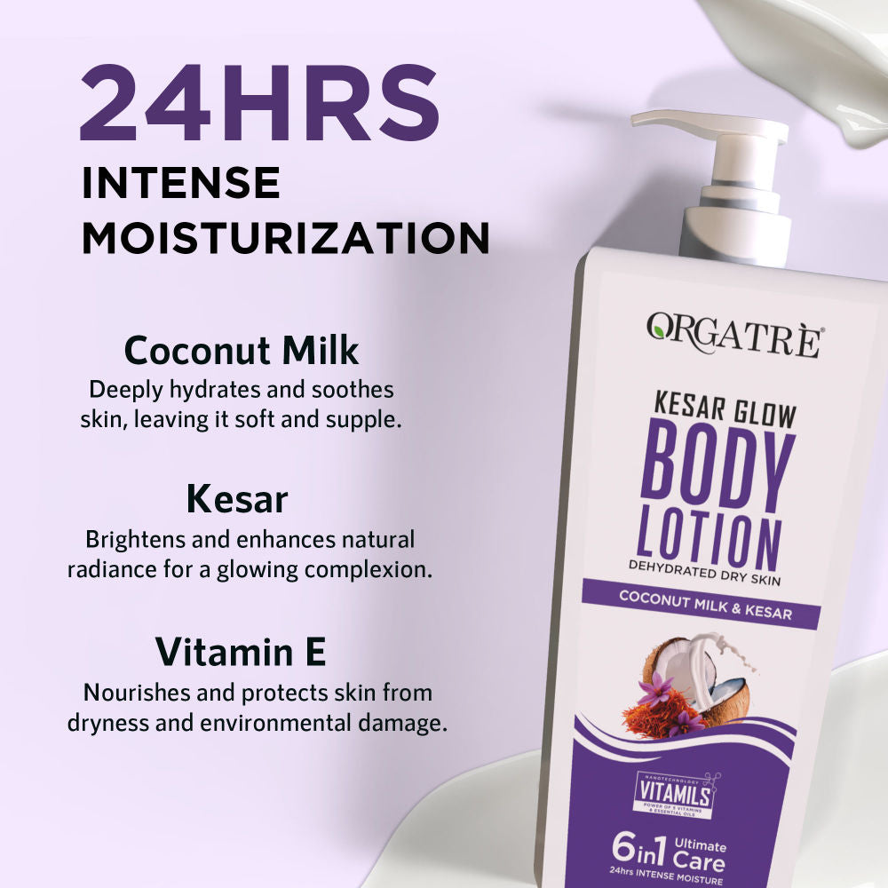 Body Lotion Dry Skin 6In1 Care Vit-E, Kesar For 24H Intense Nourished & Smooth & Glow Skin