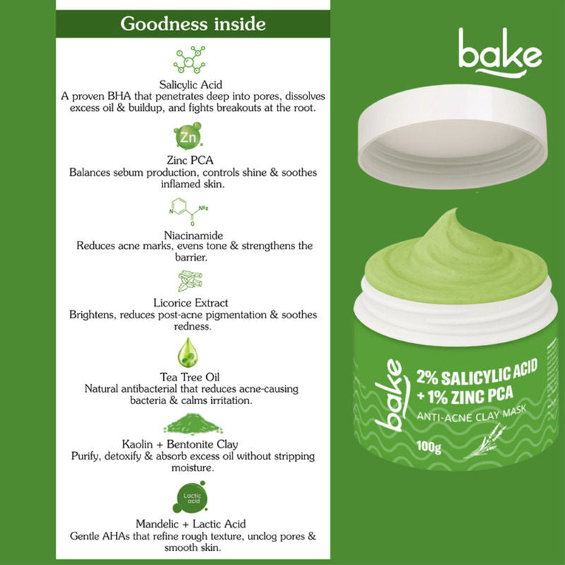 2% Salicylic Acid + 1% Zinc PCA Clay Mask for Anti-Acne, Open Pores, and Blackheads