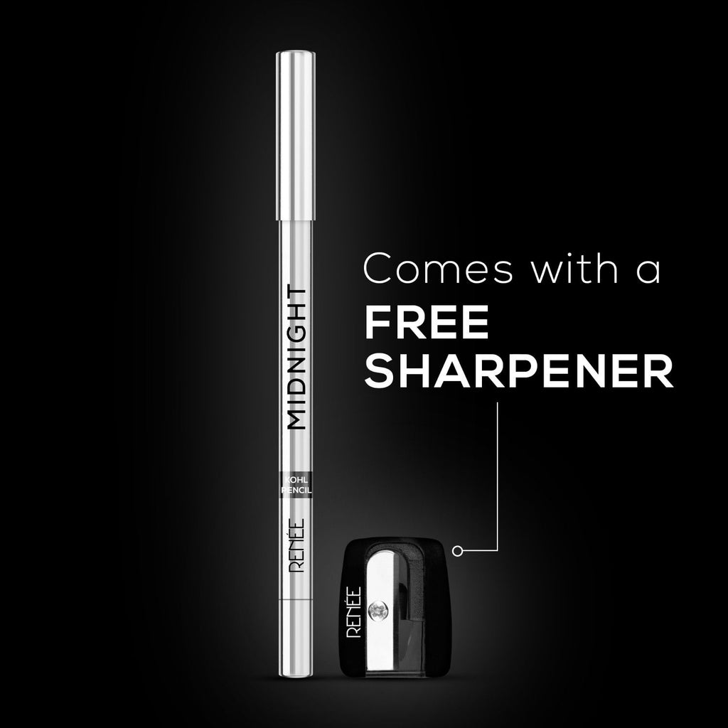 Midnight Kohl Pencil, Waterproof, Smudge-proof, All-Day Kajal with Sharpener