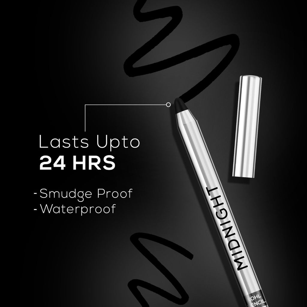 Midnight Kohl Pencil, Waterproof, Smudge-proof, All-Day Kajal with Sharpener