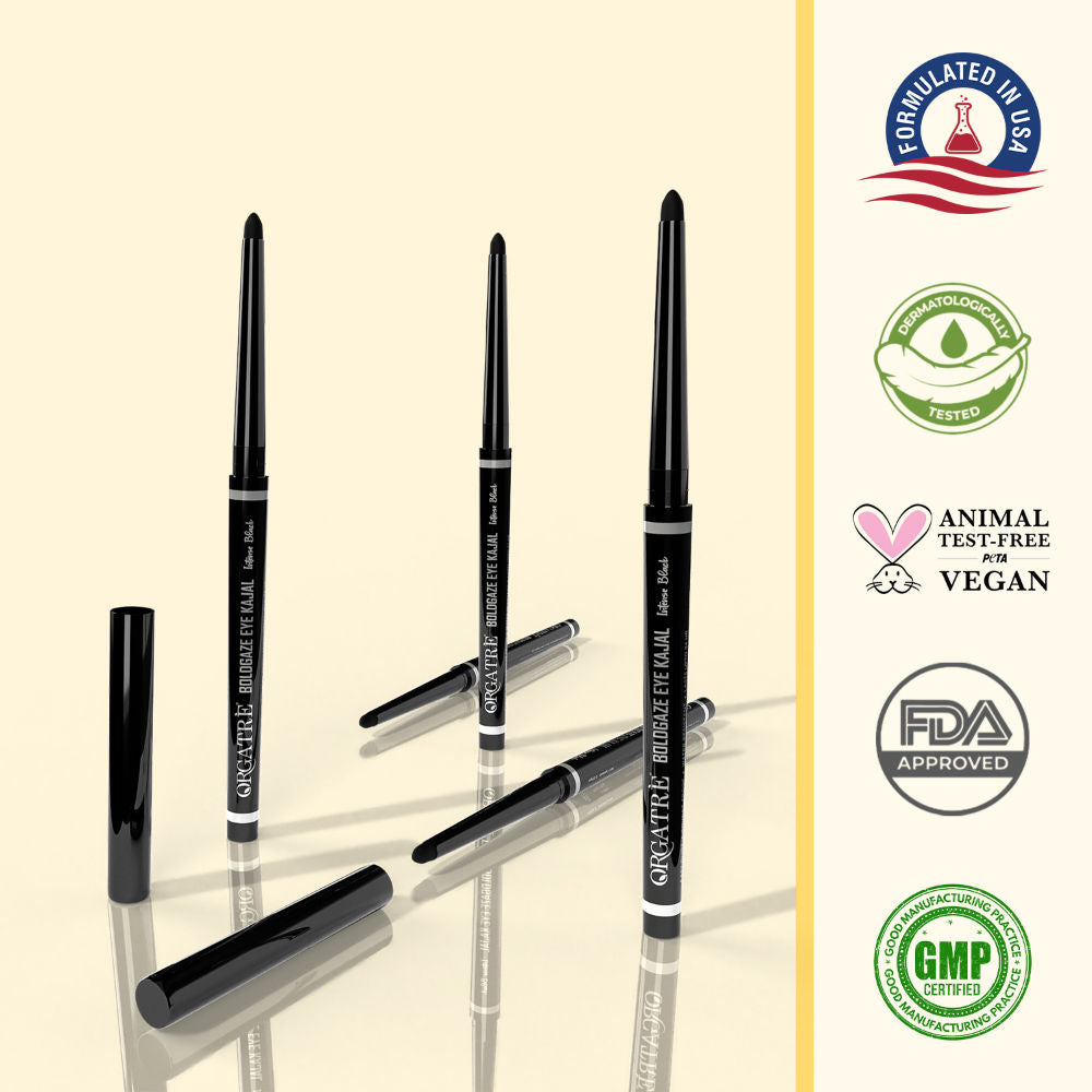 Boldgaze Waterproof Kajal Pencil - Smudge-Proof, 24H Lasting, Easy Glide, Intense Black