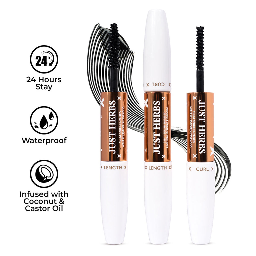 2-in-1 Serum Infused Lash Enhancing Mascara with Castor Oil Volumizing & Curling - Black