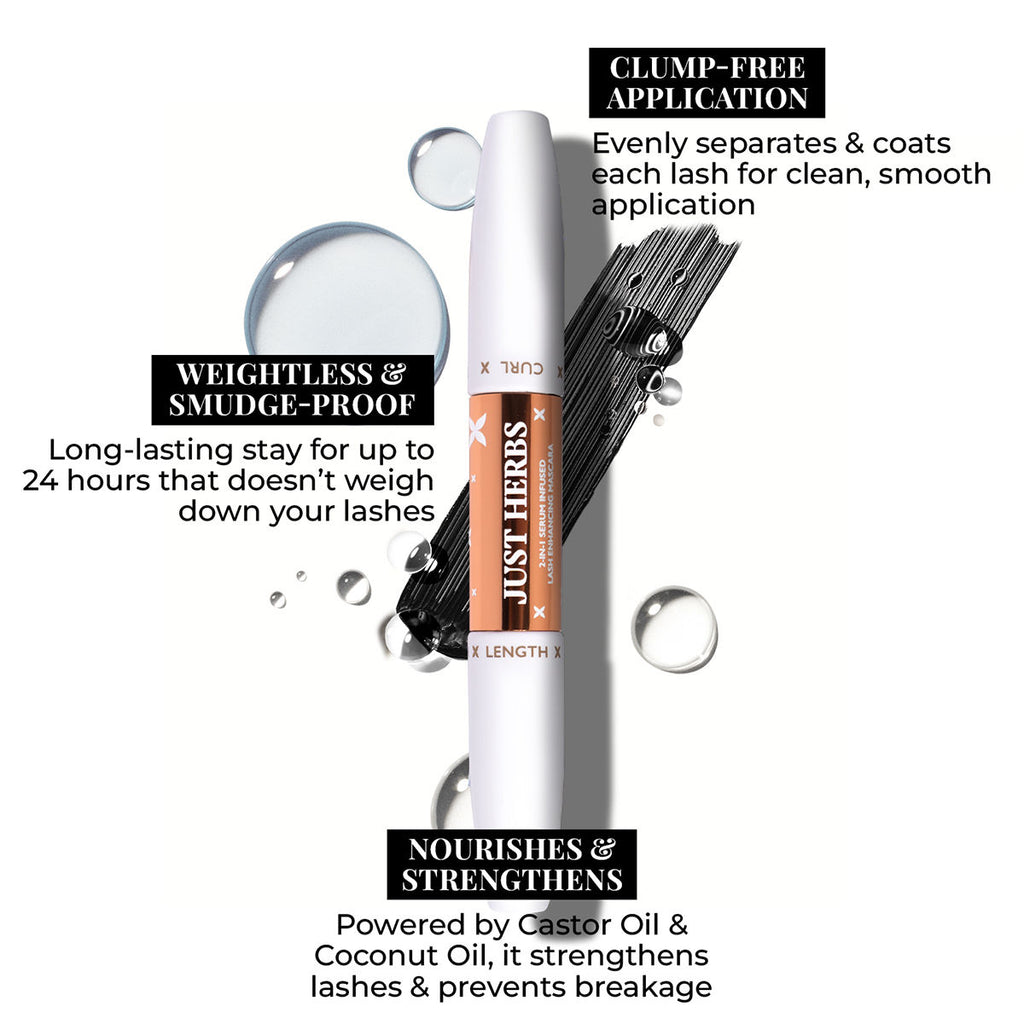 2-in-1 Serum Infused Lash Enhancing Mascara with Castor Oil Volumizing & Curling - Black