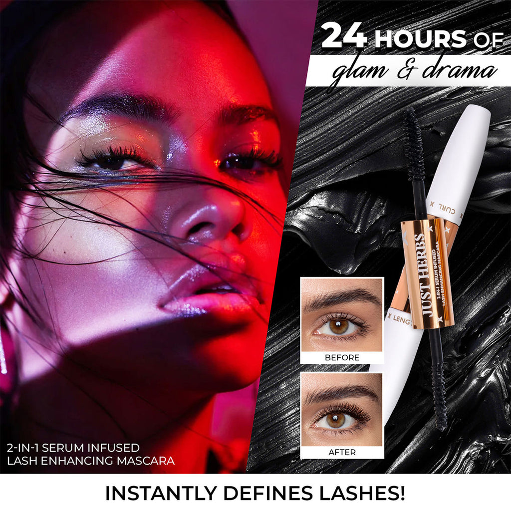 2-in-1 Serum Infused Lash Enhancing Mascara with Castor Oil Volumizing & Curling - Black