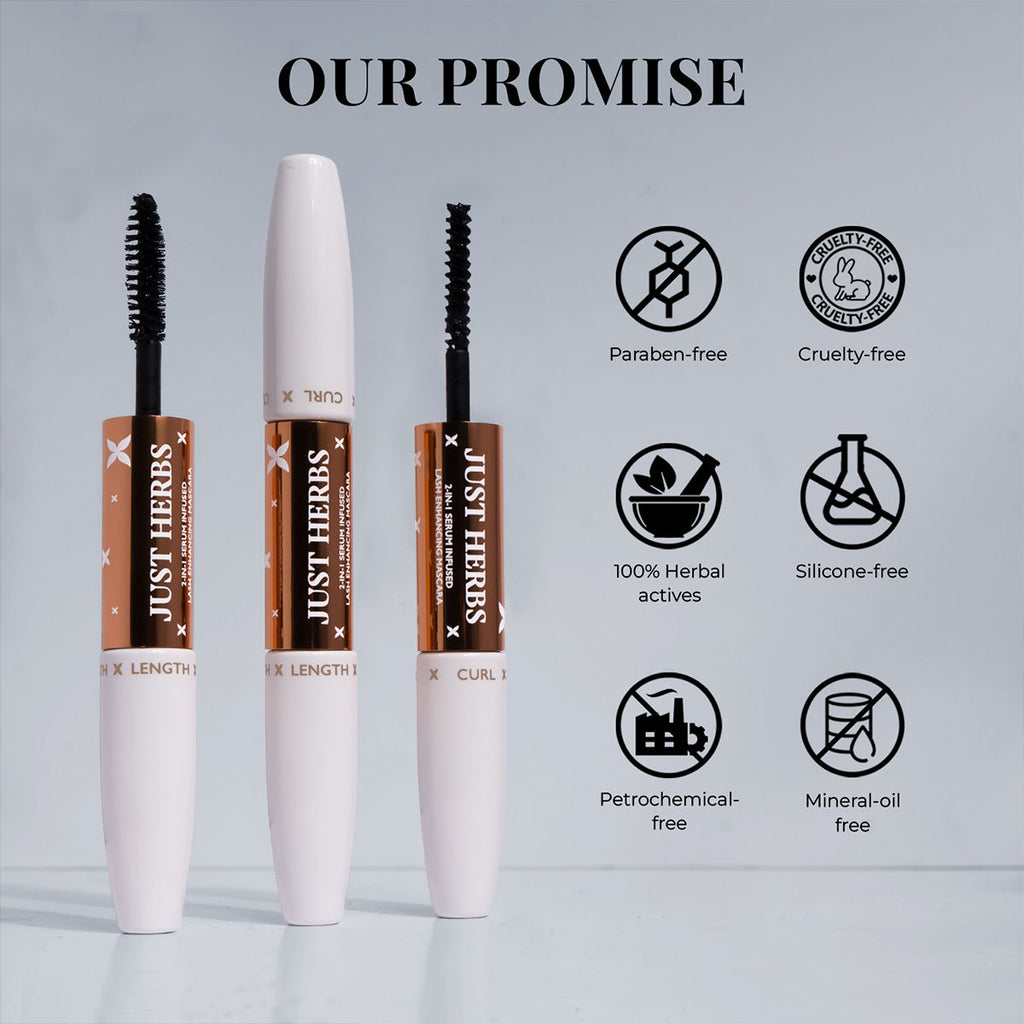 2-in-1 Serum Infused Lash Enhancing Mascara with Castor Oil Volumizing & Curling - Black