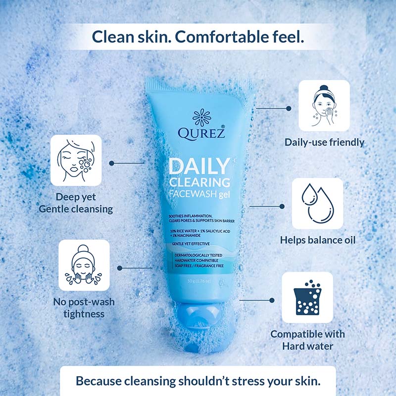 Daily Clearing Facewash With 10% Rice Water, 1% Salicylic Acid & Dermatologically Tested