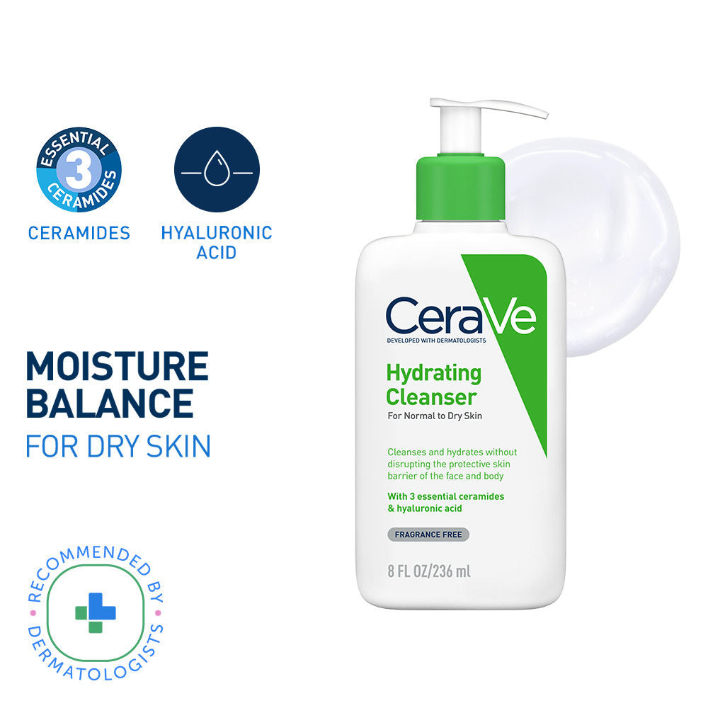 Hydrating Cleanser Non-Foaming Face Wash for Dry Skin with Ceramides, Dermatologist Recommend - 236ml