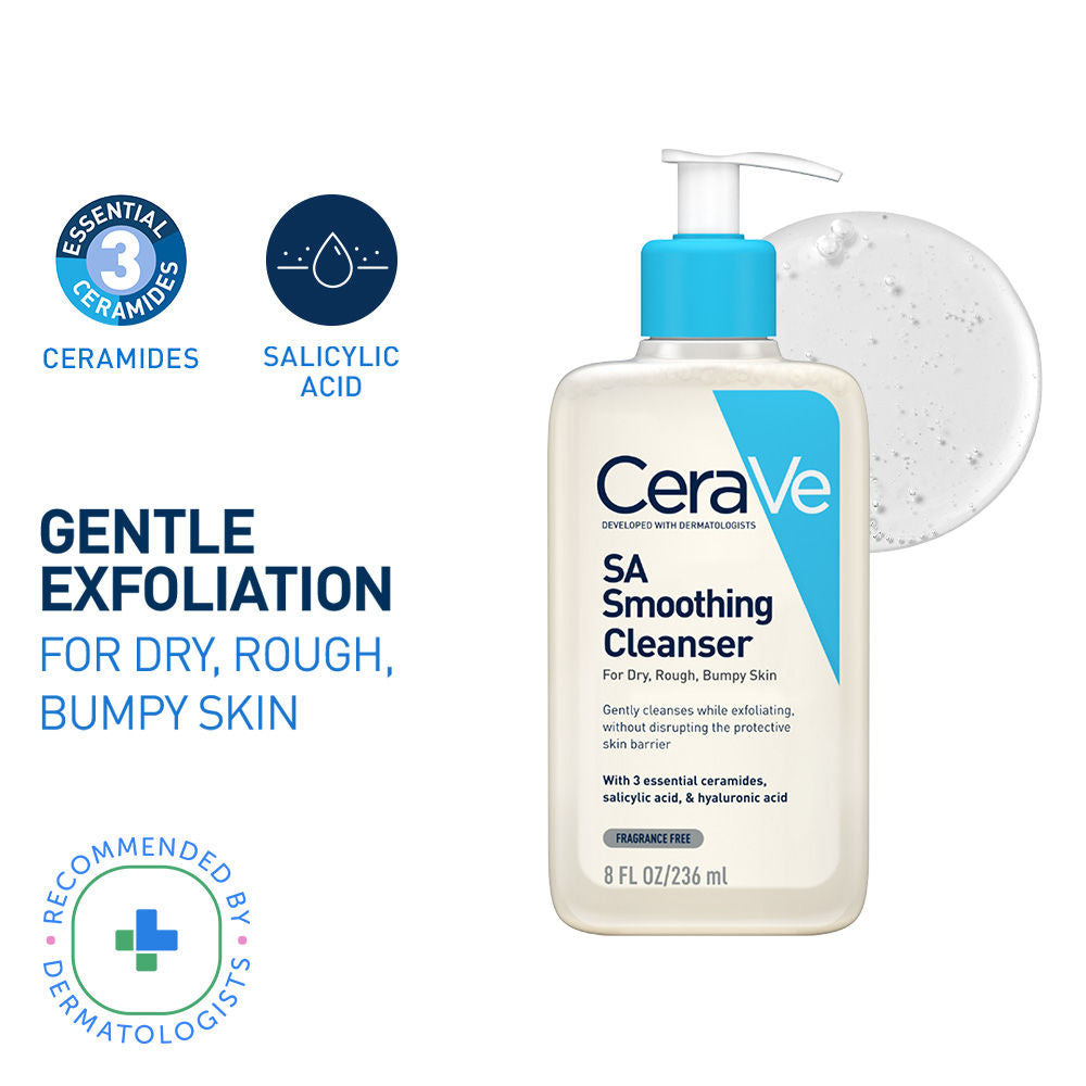 SA Smoothing Cleanser For Dry, Rough & Bumpy Skin, Face Wash With Salicylic Acid & Ceramides
