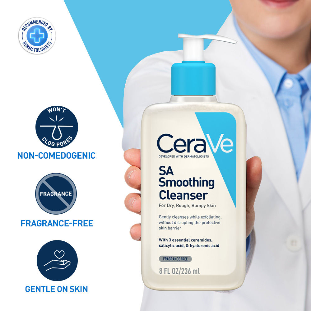 SA Smoothing Cleanser For Dry, Rough & Bumpy Skin, Face Wash With Salicylic Acid & Ceramides