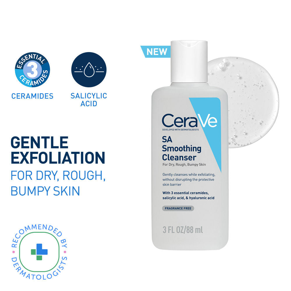 SA Smoothing Cleanser For Dry, Rough & Bumpy Skin, Face Wash With Salicylic Acid & Ceramides - 88ml