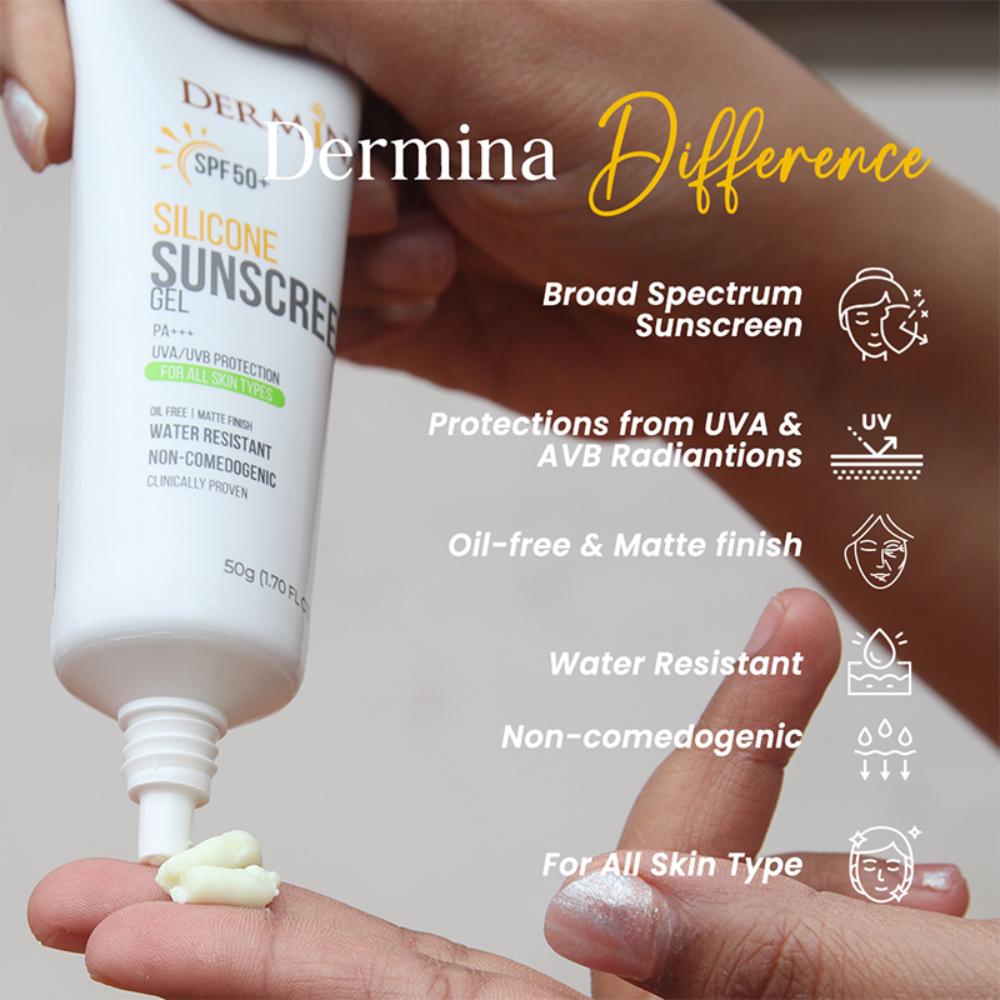 SPF 50 Silicone Sunscreen Gel With PA+++ UVA/UVB, Matte Finish Non-Comedogenic - All Skin Type