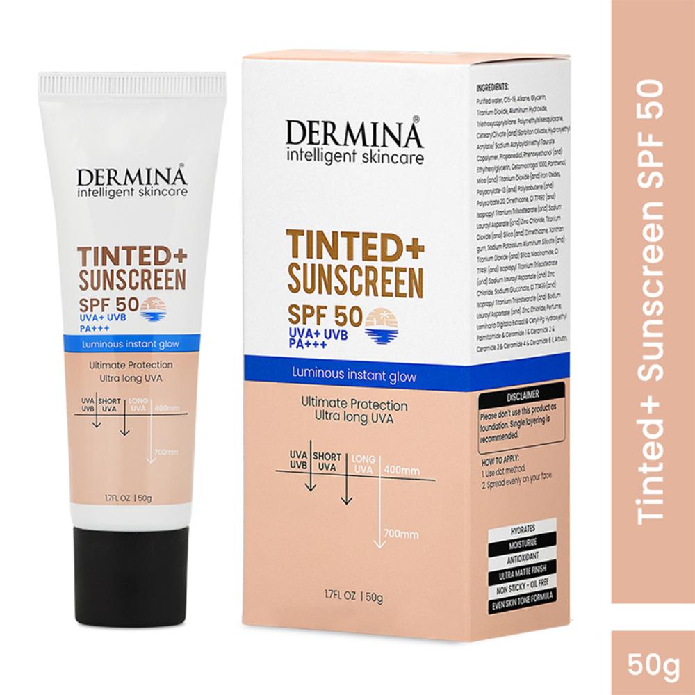 Tinted+ Sunscreen SPF 50 With UVA + UVB PA+++ Sun Protection & Instant Glow - All Skin Type