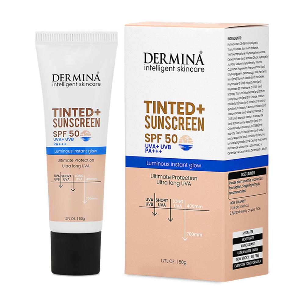 Tinted+ Sunscreen SPF 50 With UVA + UVB PA+++ Sun Protection & Instant Glow - All Skin Type