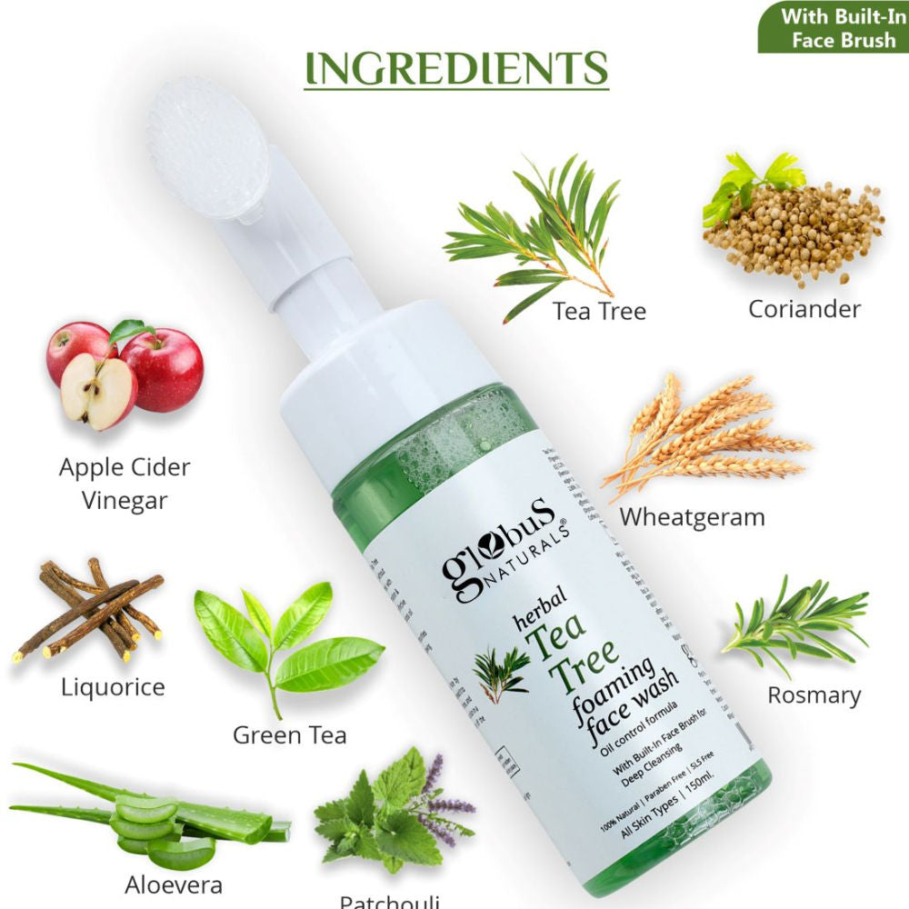 Herbal Tea Tree Acne Control Foaming Face Wash with Silicon Face Massage Brush