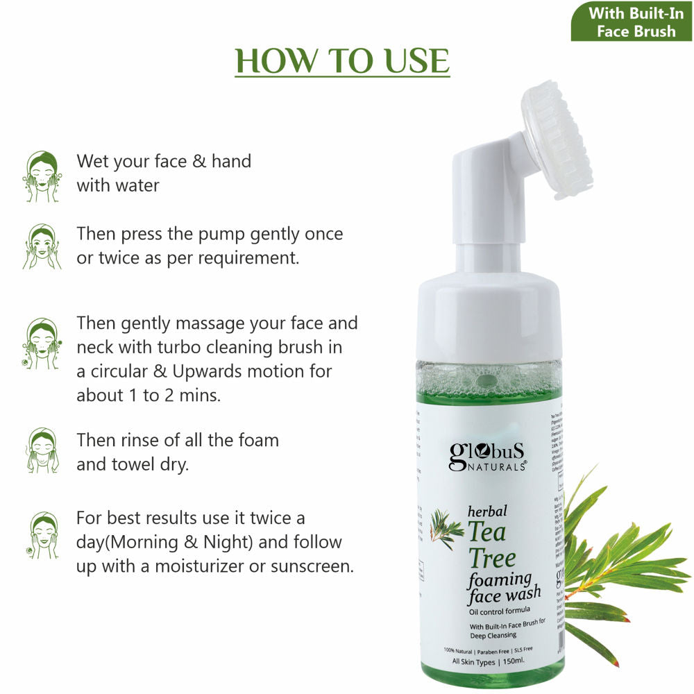 Herbal Tea Tree Acne Control Foaming Face Wash with Silicon Face Massage Brush