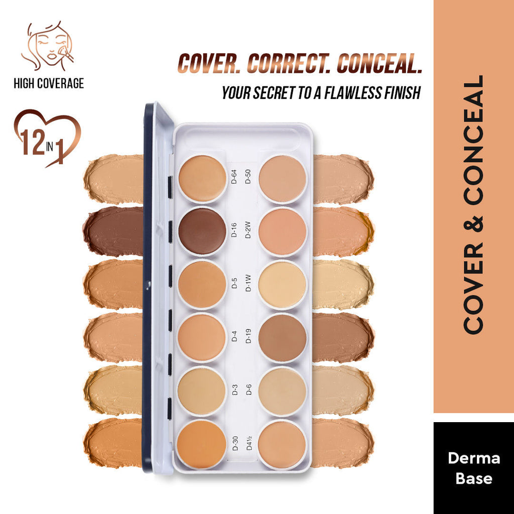 Ultra HD 12 in 1 Camouflage Concealer Corrector Dermashield Cream Base Makeup Palette