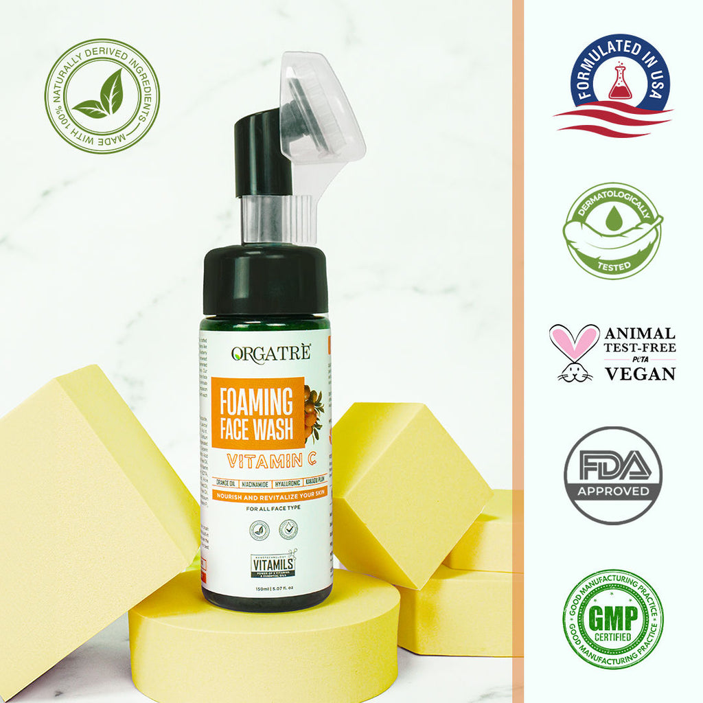 Niacinamide & Vitamin C Foaming Face Wash With Built-In Silicon Brush For Acne-Prone Skin