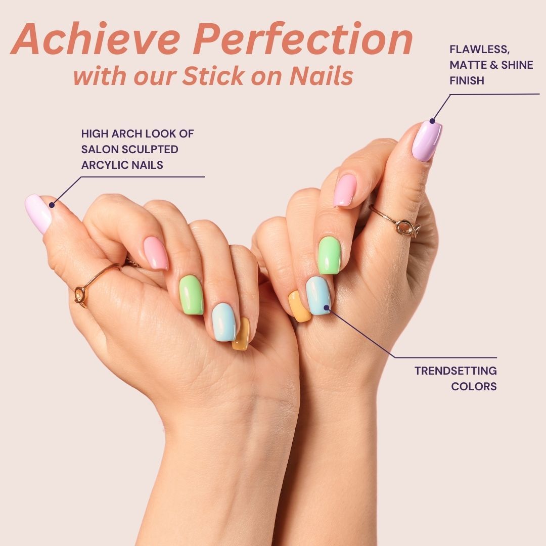 Instant Stick On Nails - Golden Chrome 24 Reusable Artificial Fake Nails Light Salon Look