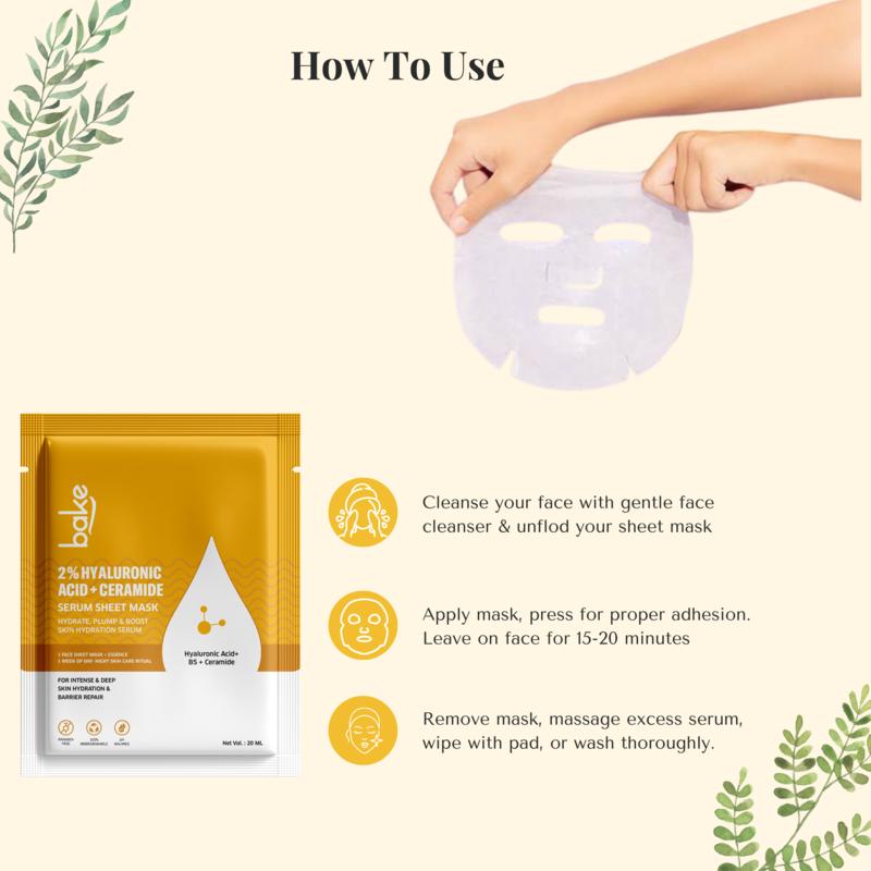 2% Hyaluronic Acid + Ceramide Serum Sheet Mask for Skin Hydration & Glowing Skin