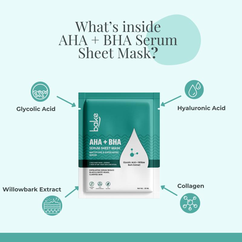 Aha + Bha Serum Sheet Mask For Pigmentation, Pimples & Glowing Skin