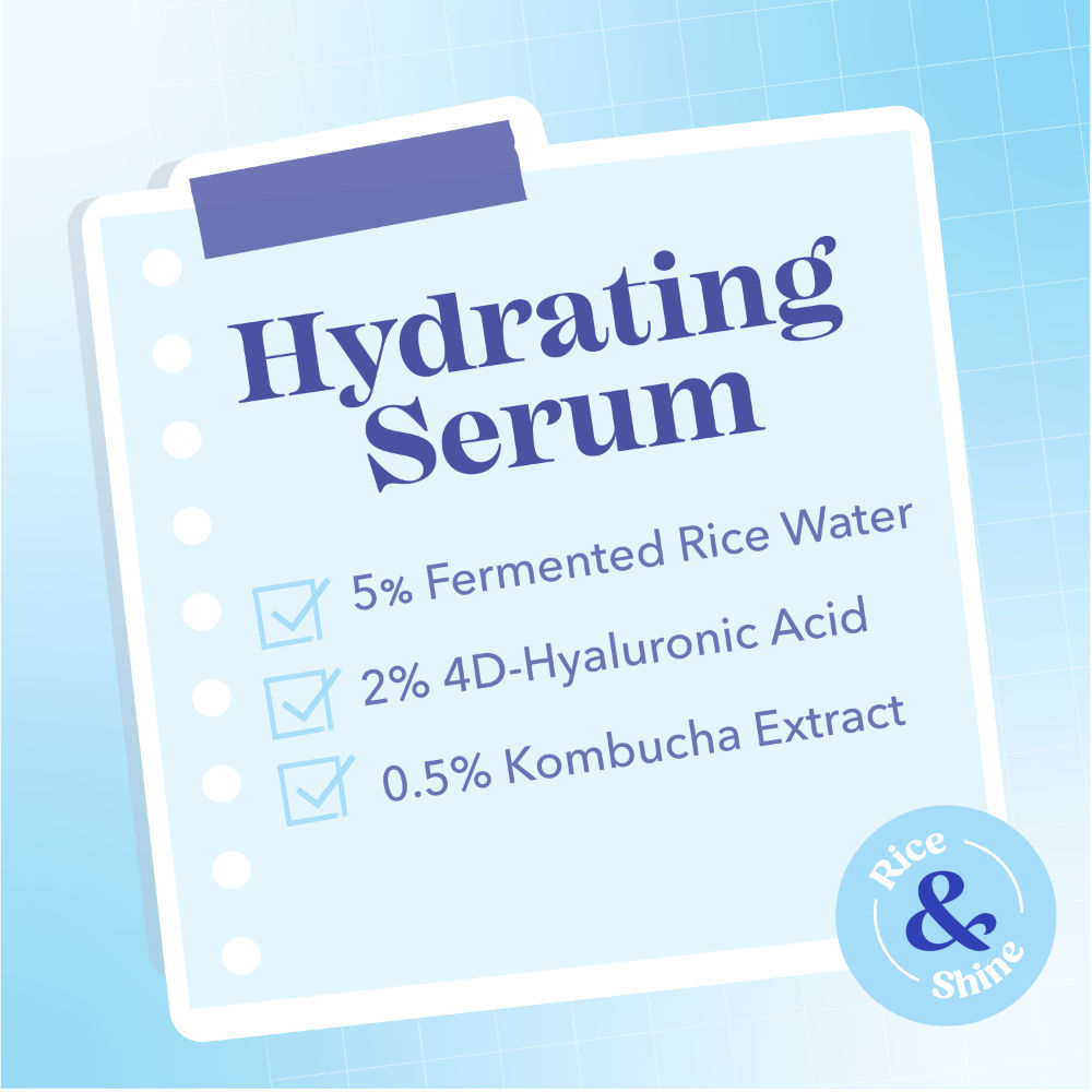 Hydrating Face Serum with 5% Fermented Rice Water + 2% 4D Hyaluronic Acid + 0.5% Kombucha Extract| 20ml