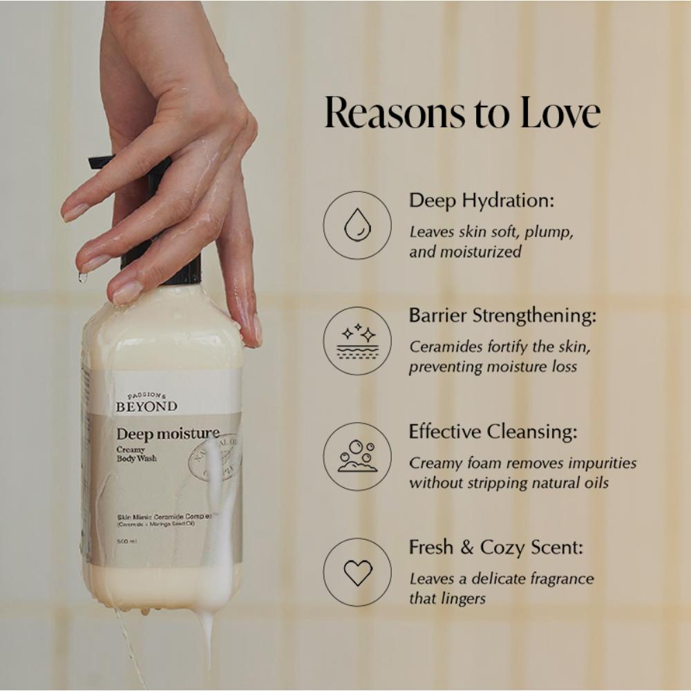 Beyond Deep Moisture Korean Creamy Body Wash - Vegan Shower Cream For Dry Skin With Ceramides