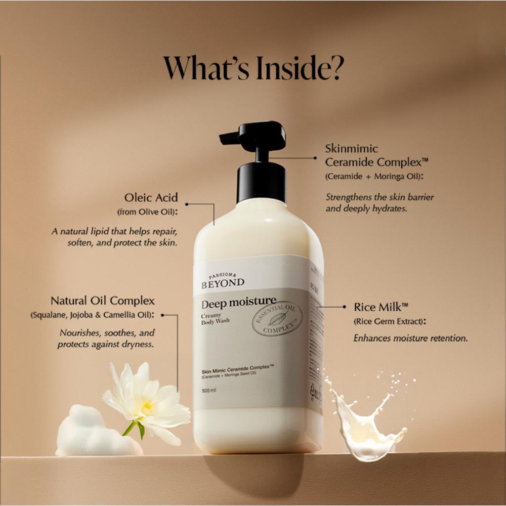 Beyond Deep Moisture Korean Creamy Body Wash - Vegan Shower Cream For Dry Skin With Ceramides