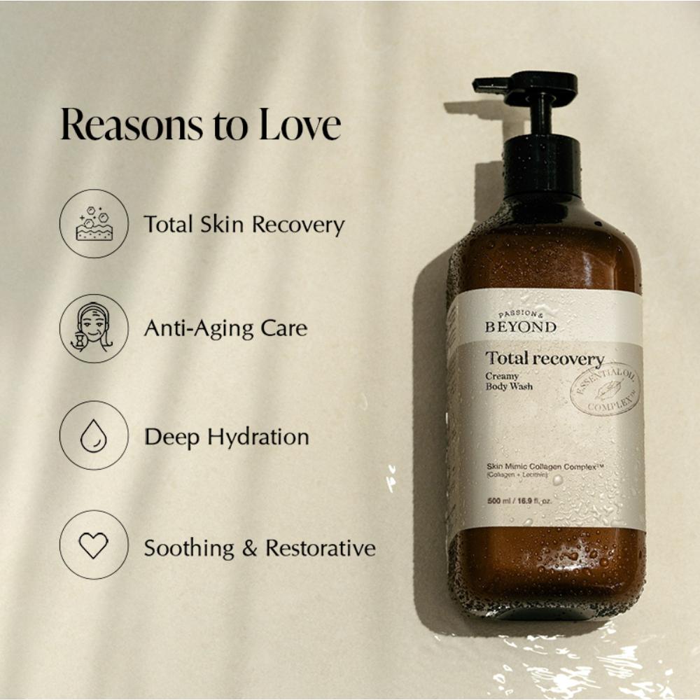 Beyond Total Recovery Korean Creamy Body Wash - Vegan Shower Cream For Dry Skin With Collagen