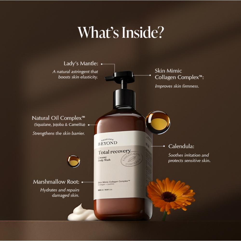 Beyond Total Recovery Korean Creamy Body Wash - Vegan Shower Cream For Dry Skin With Collagen