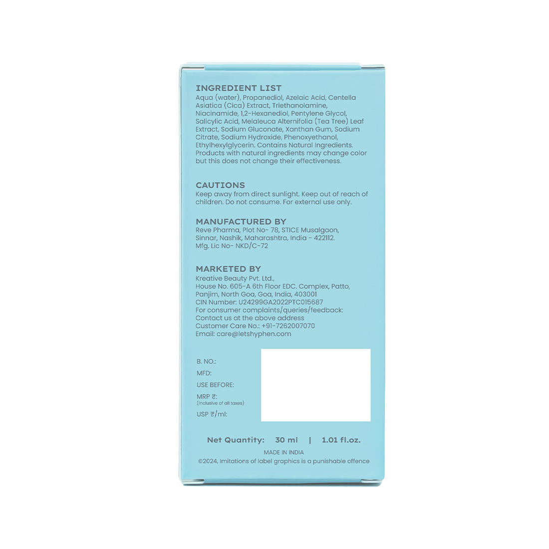 Anti Acne 10% Azelaic Acid 2% Salicylic Acid Face Serum, Tea Tree Extract, Fades Acne Marks