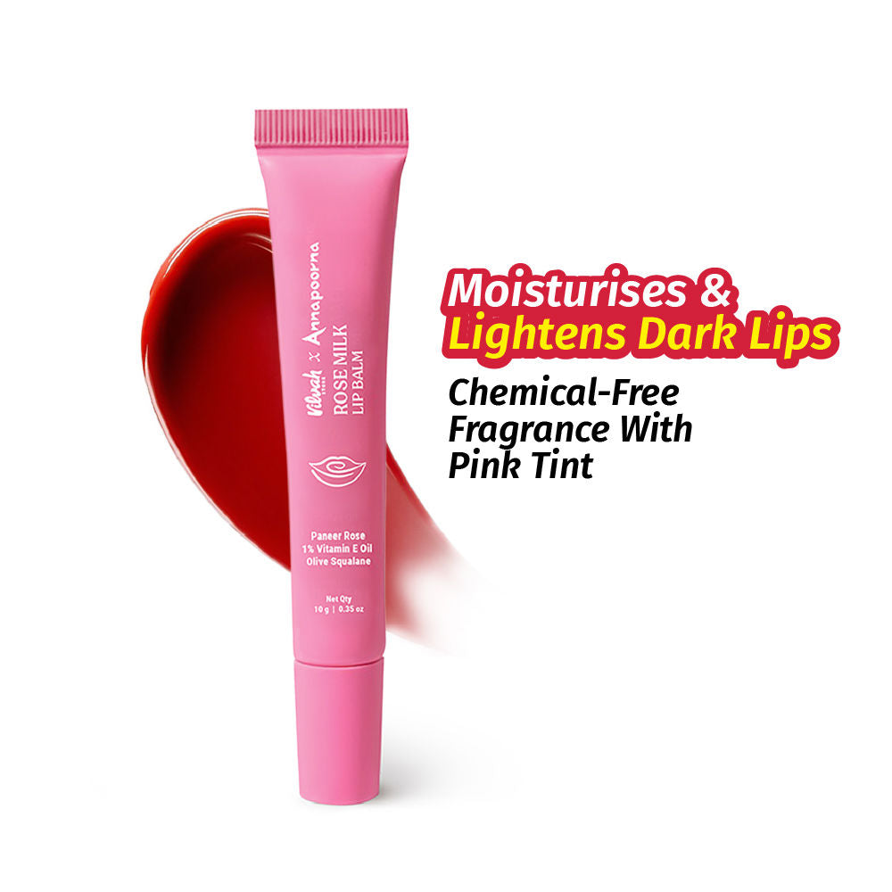 Rose Milk Lip Balm With Pink Tint & Enriched With Rose Petals, Vitamin E & Olive Squalane